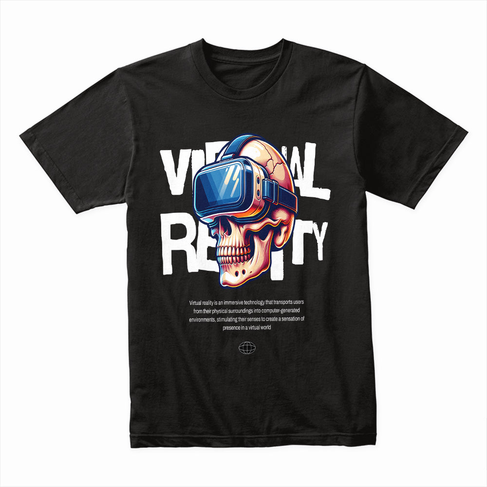 Virtual Reality Skull T-Shirt – Cyberpunk Gaming Aesthetic