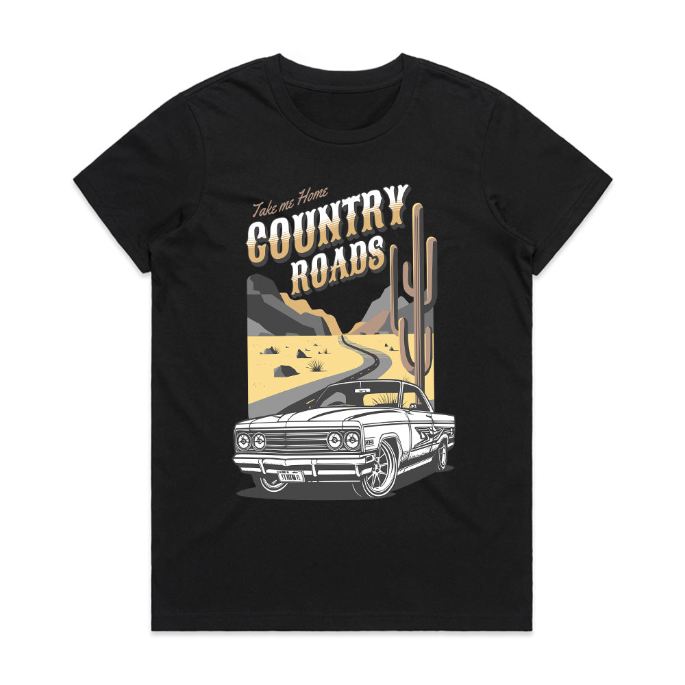 Country Roads T-Shirt – Classic Muscle Car & Desert Road Trip Tee