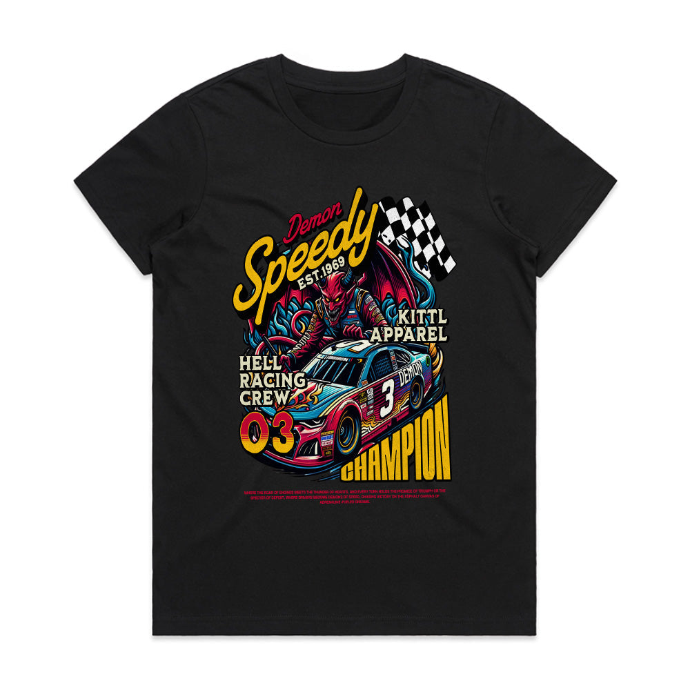 Demon Speedy Racing T-Shirt – Hell Racing Crew Champion Tee