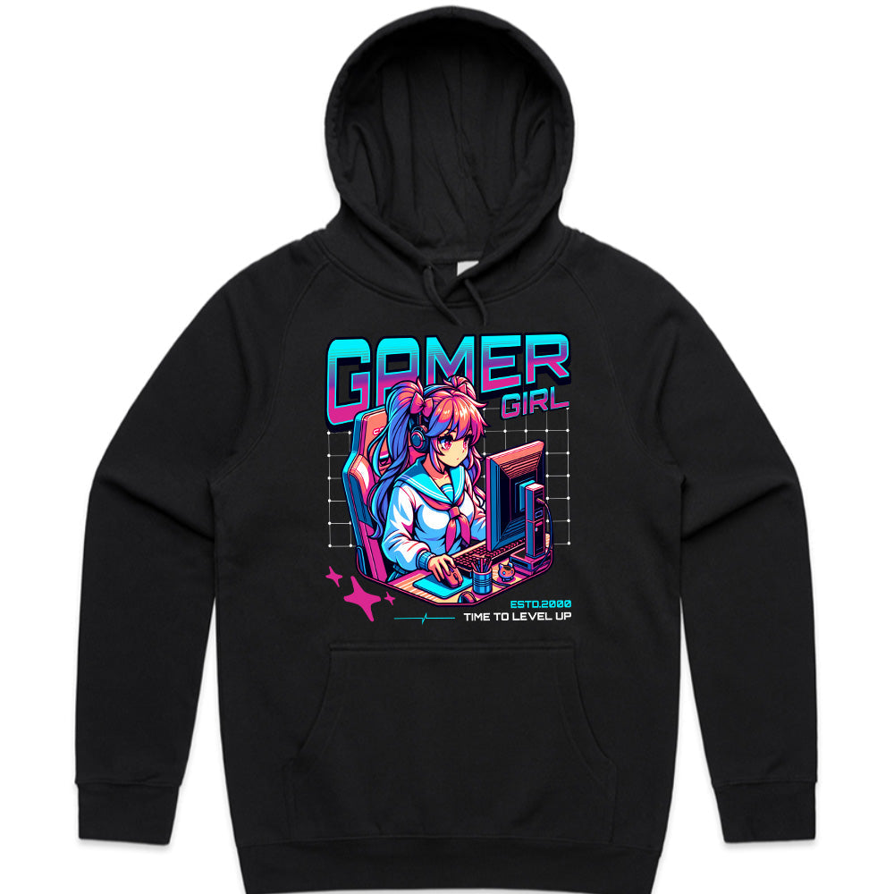 Neon Gamer Girl T-Shirt – "Time to Level Up" Anime-Inspired Gaming Tee