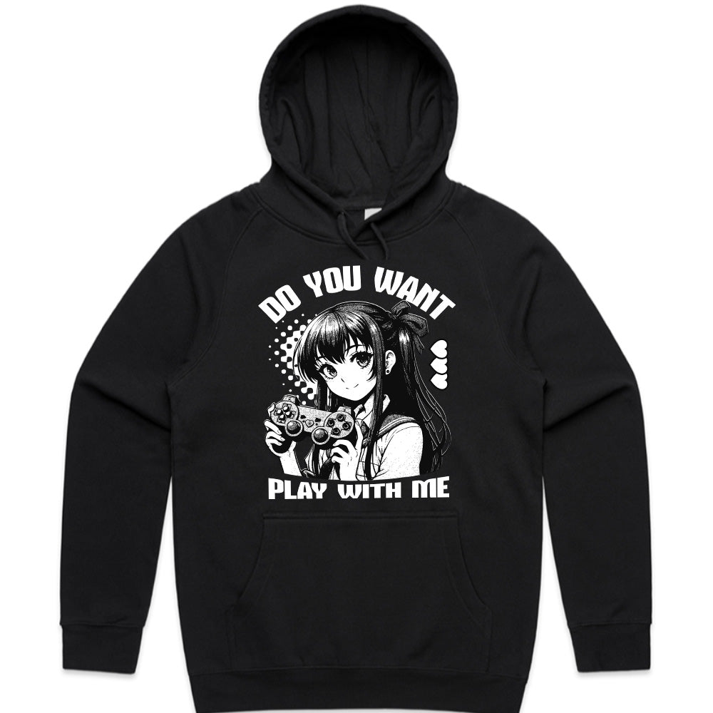 Anime Gamer Girl T-Shirt - "Do You Want to Play With Me?" - Black Gaming Tee