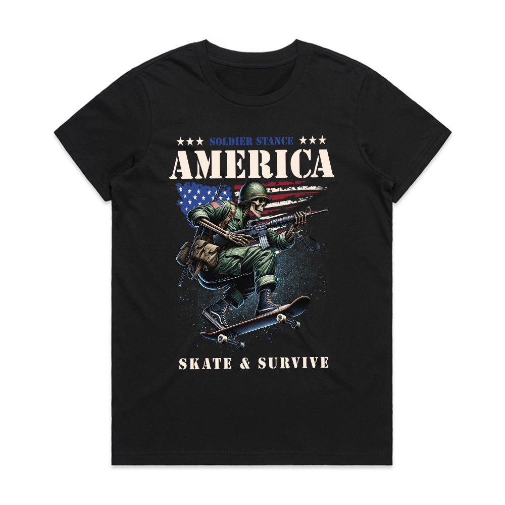 Soldier Stance: Skate & Survive America Tee