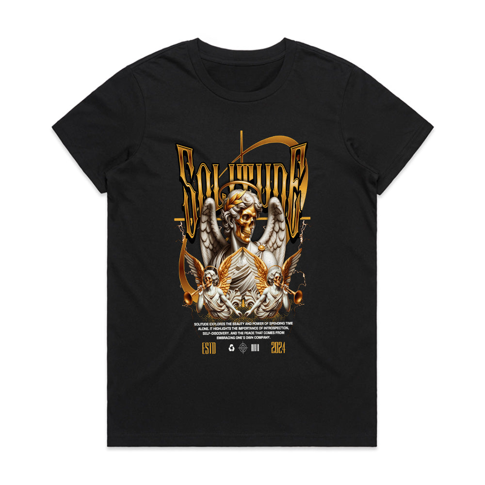 Golden Solitude: Fallen Angel Skull Tee