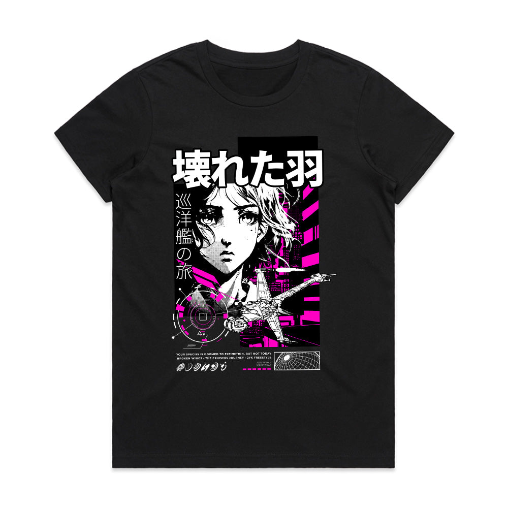 Broken Wings – Neon Odyssey Anime Tee