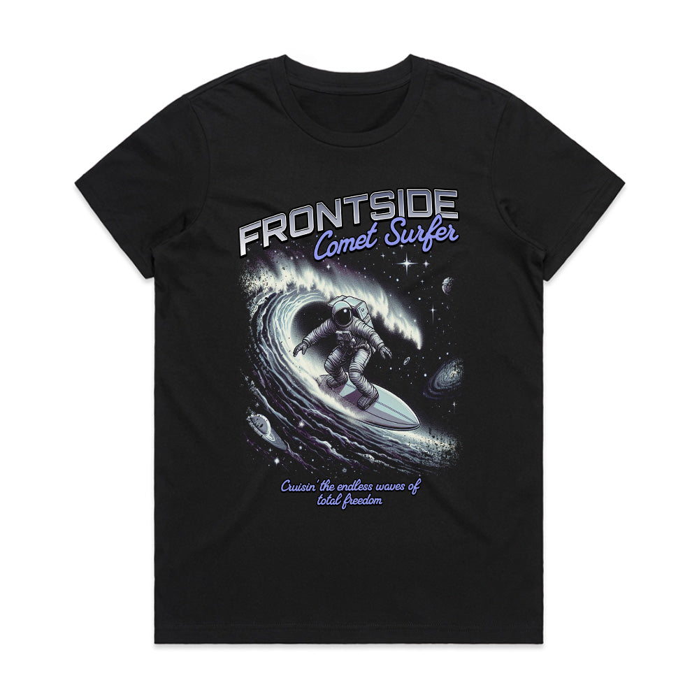 Frontside Comet Surfer: Galactic Wave Rider Tee