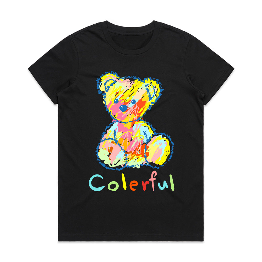 Crayon Chaos – Colorful Bear Scribble Tee