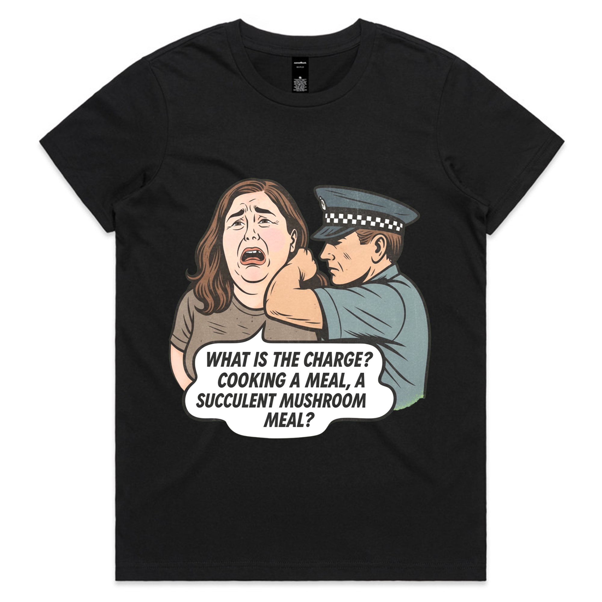 WHAT IS THE CHARGE? COOKING A MEAL, A SUCCULENT MUSHROOM MEAL? T-Shirt